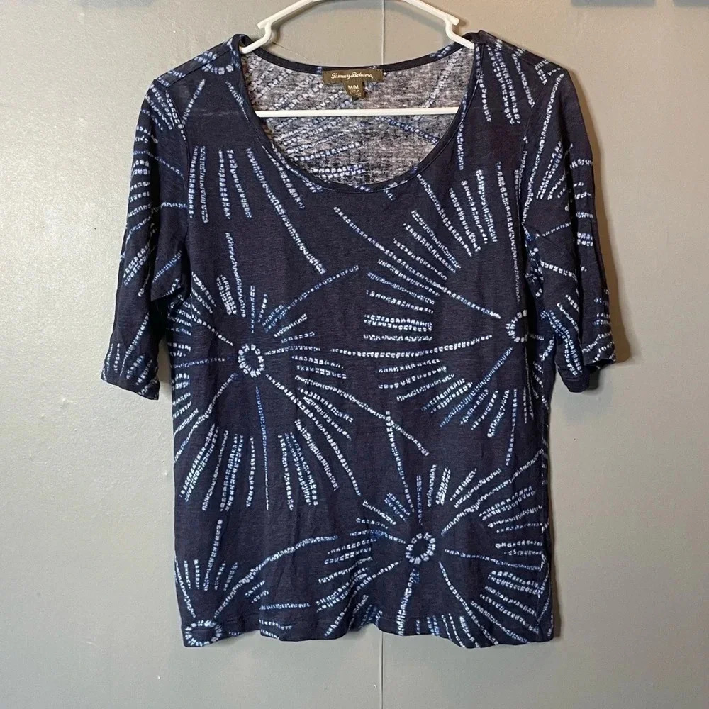 Tommy Bahama Women's Bastille Bursts Tee Top Argentina size medium 100% linen
